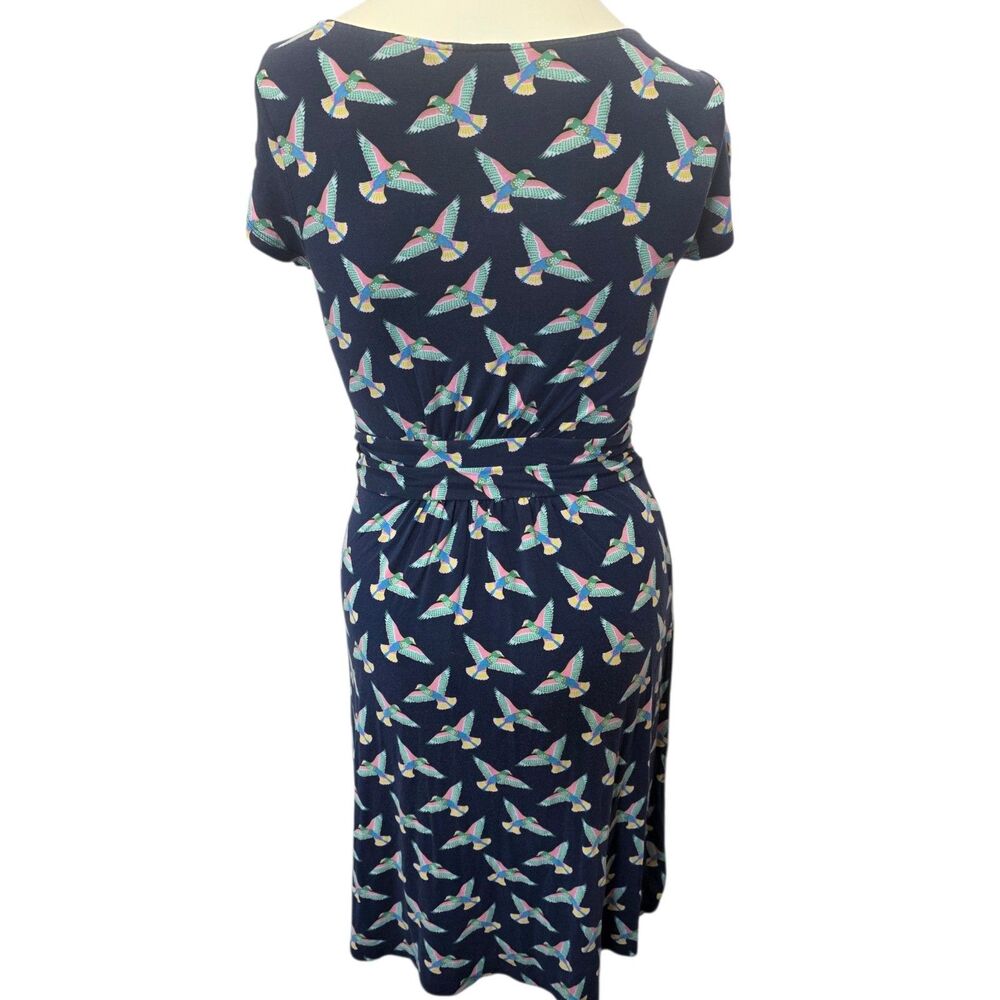 Boden‎ Navy Hummingbird Bird Print Jersey Dress Ruched Waist US 2R UK 6R - Picture 3 of 4